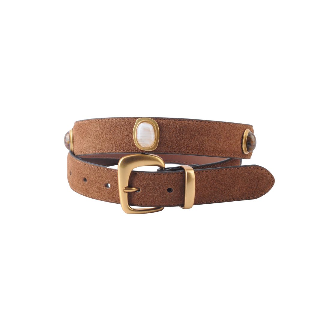 Suede Gemstone Belt, Color: Caramel, Size: Small (S)