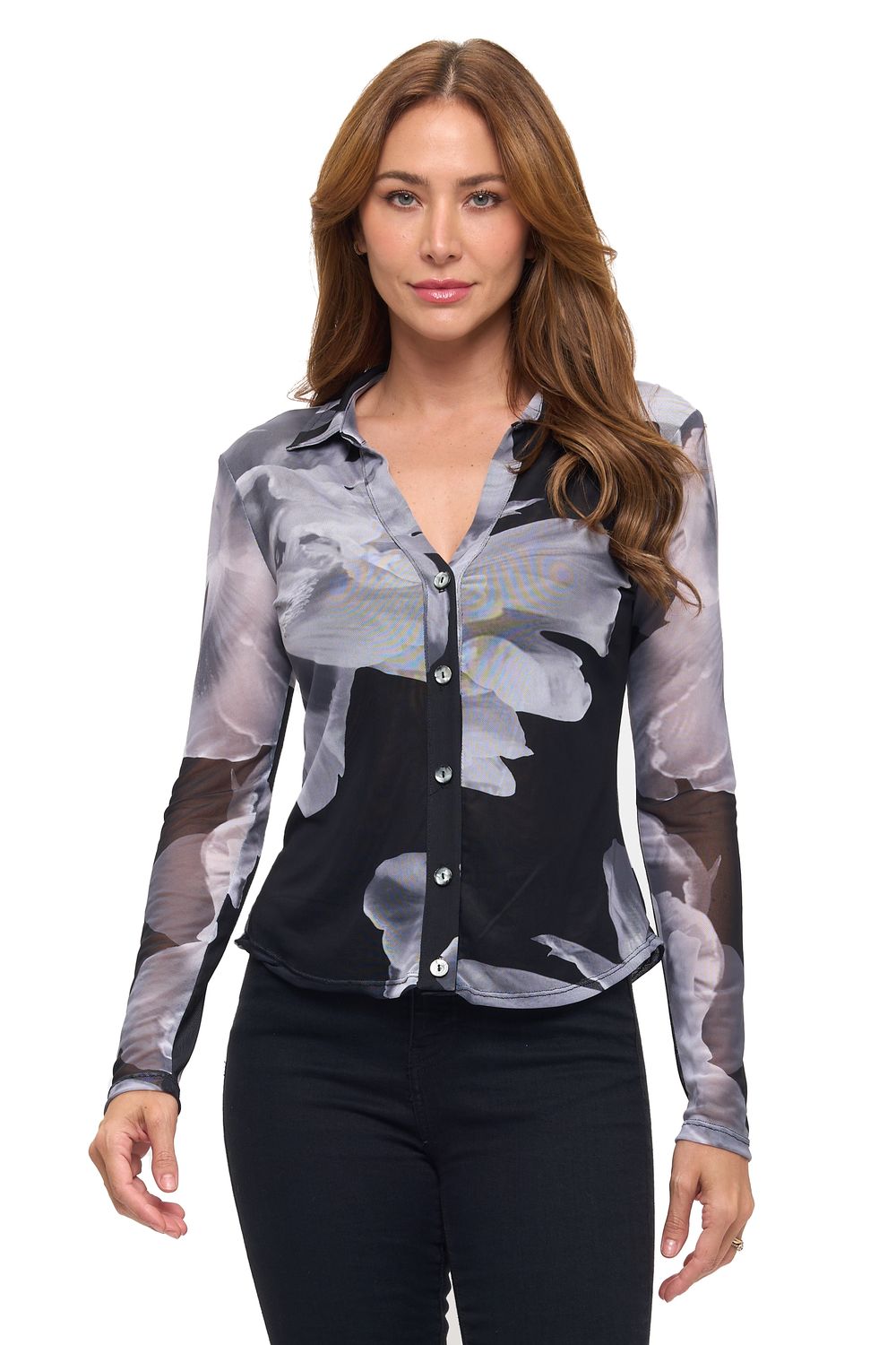 Collared Mesh Button Down L/S