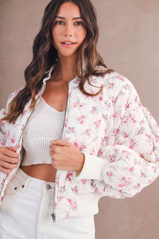 Floral Print Oversized Bomber Jacket