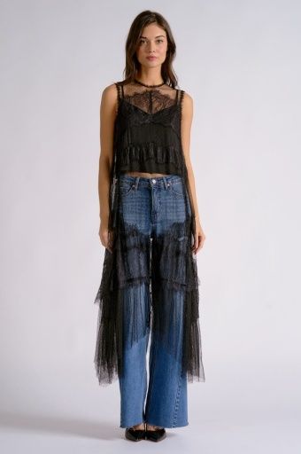 Lace Midi Overlay Shirt, Colour: black, Size: S