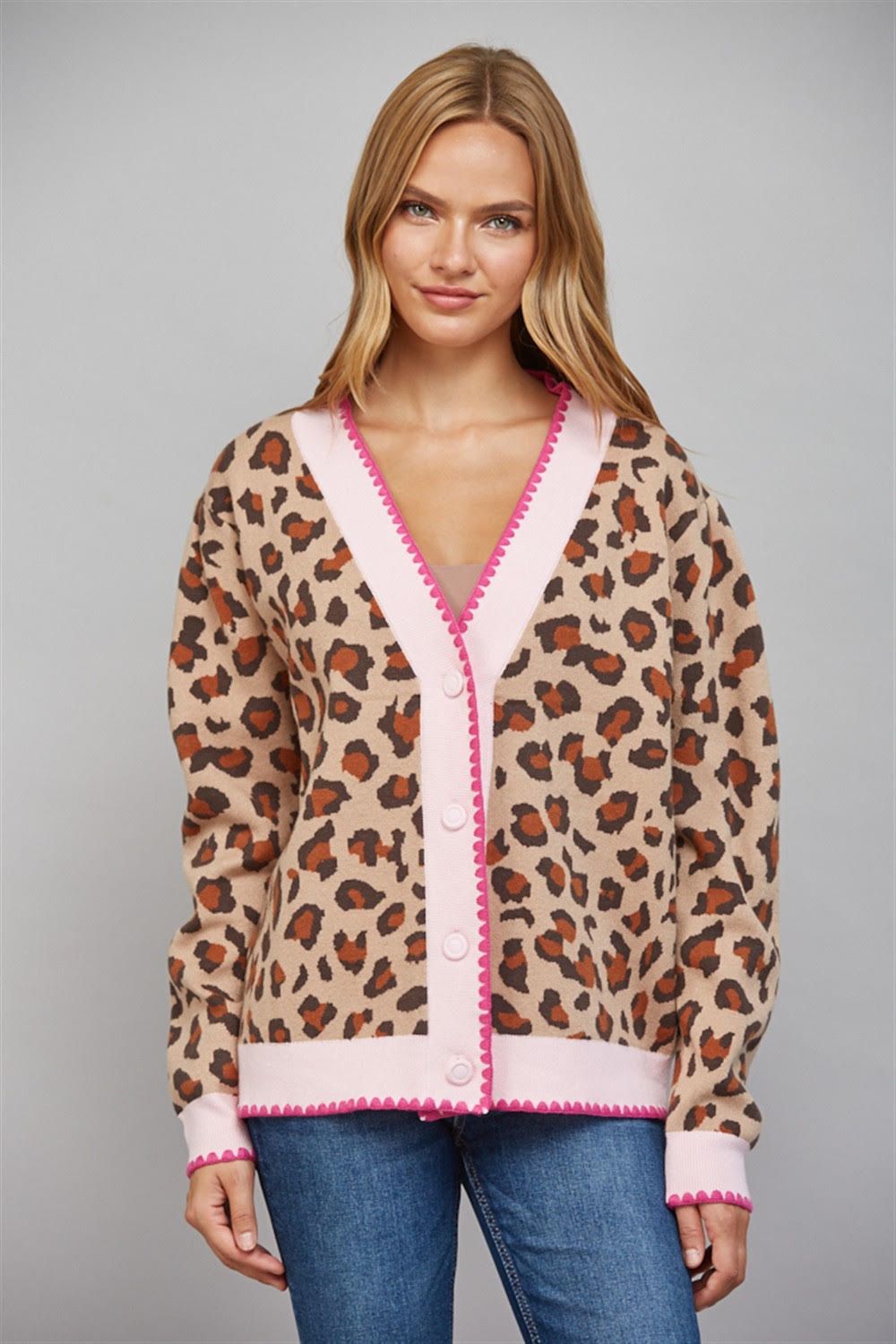 Cheetah Pink Trim Sweater Cardi