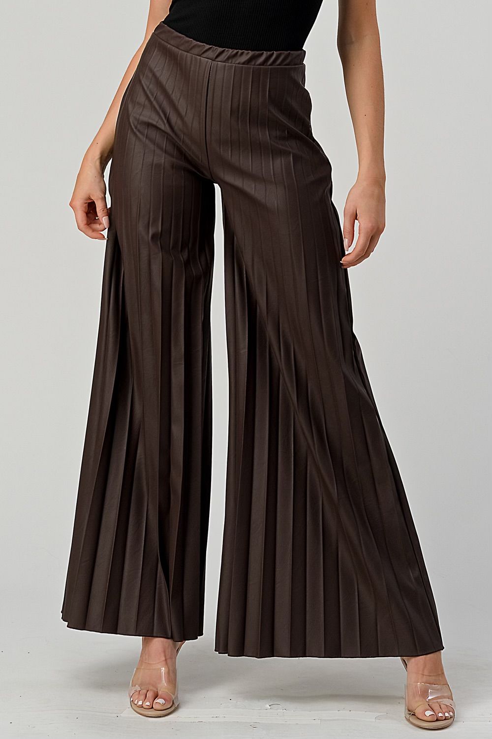 Pleated Leather Wide Leg Pants