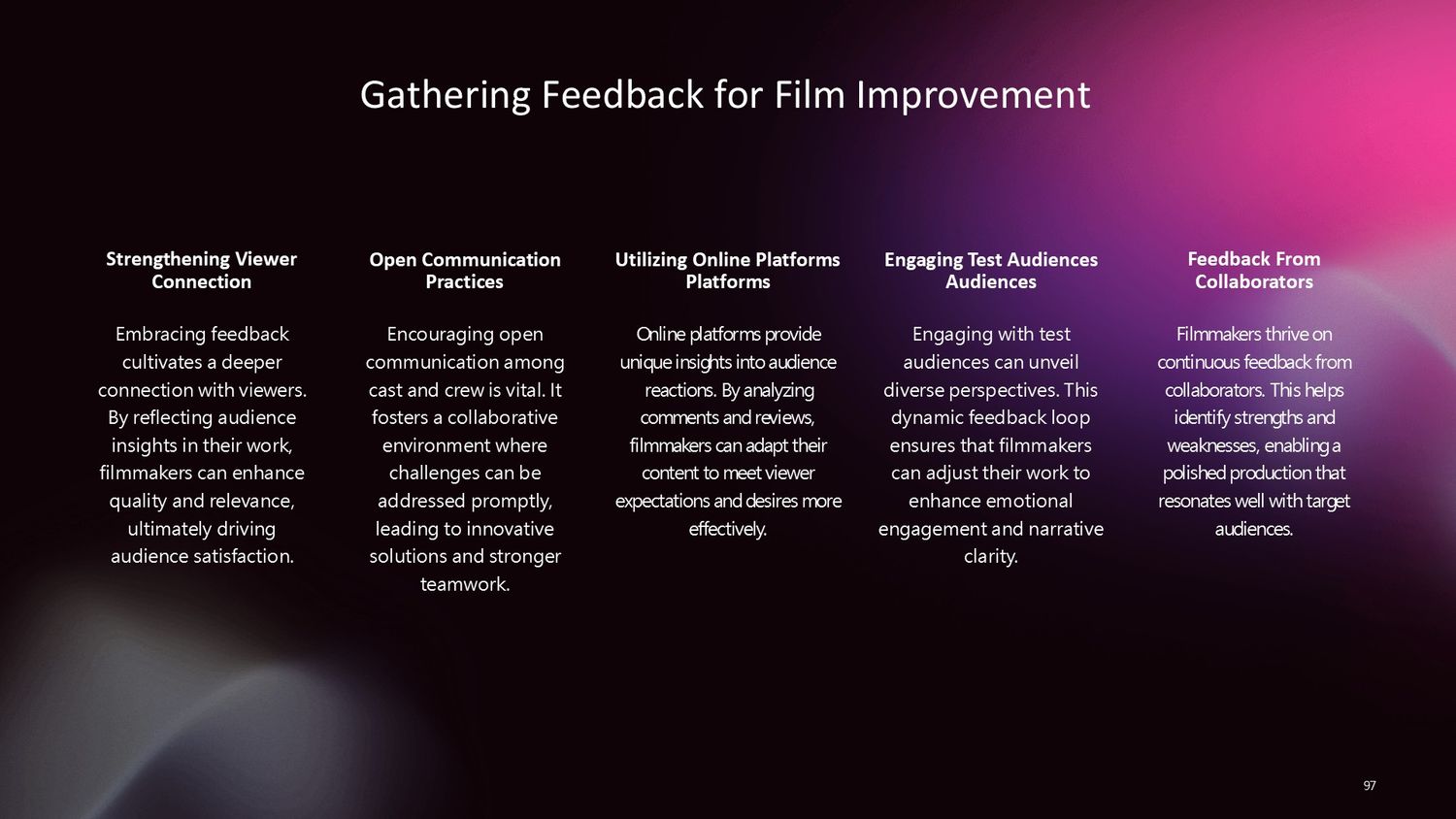 Cinematic Narrative Lab – Part 097: Continuous Improvement: Gathering Feedback and Audience Insights