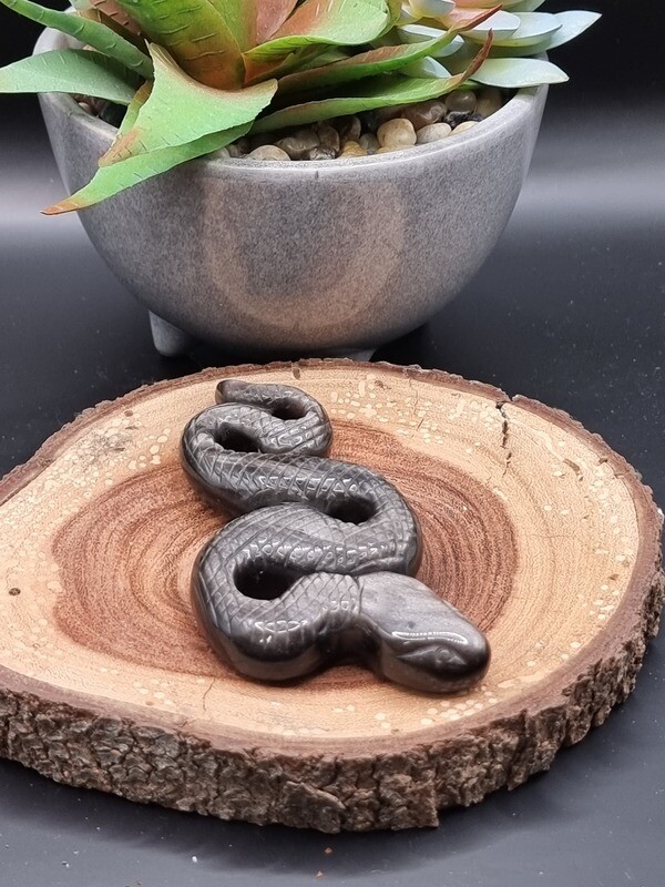Silver Sheen Obsidian Carved Snake
