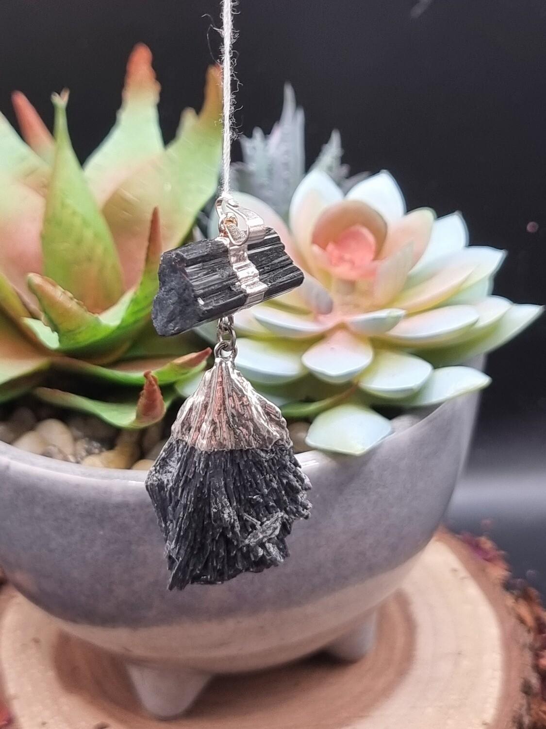 Black Tourmaline and Kyanite Pendant
