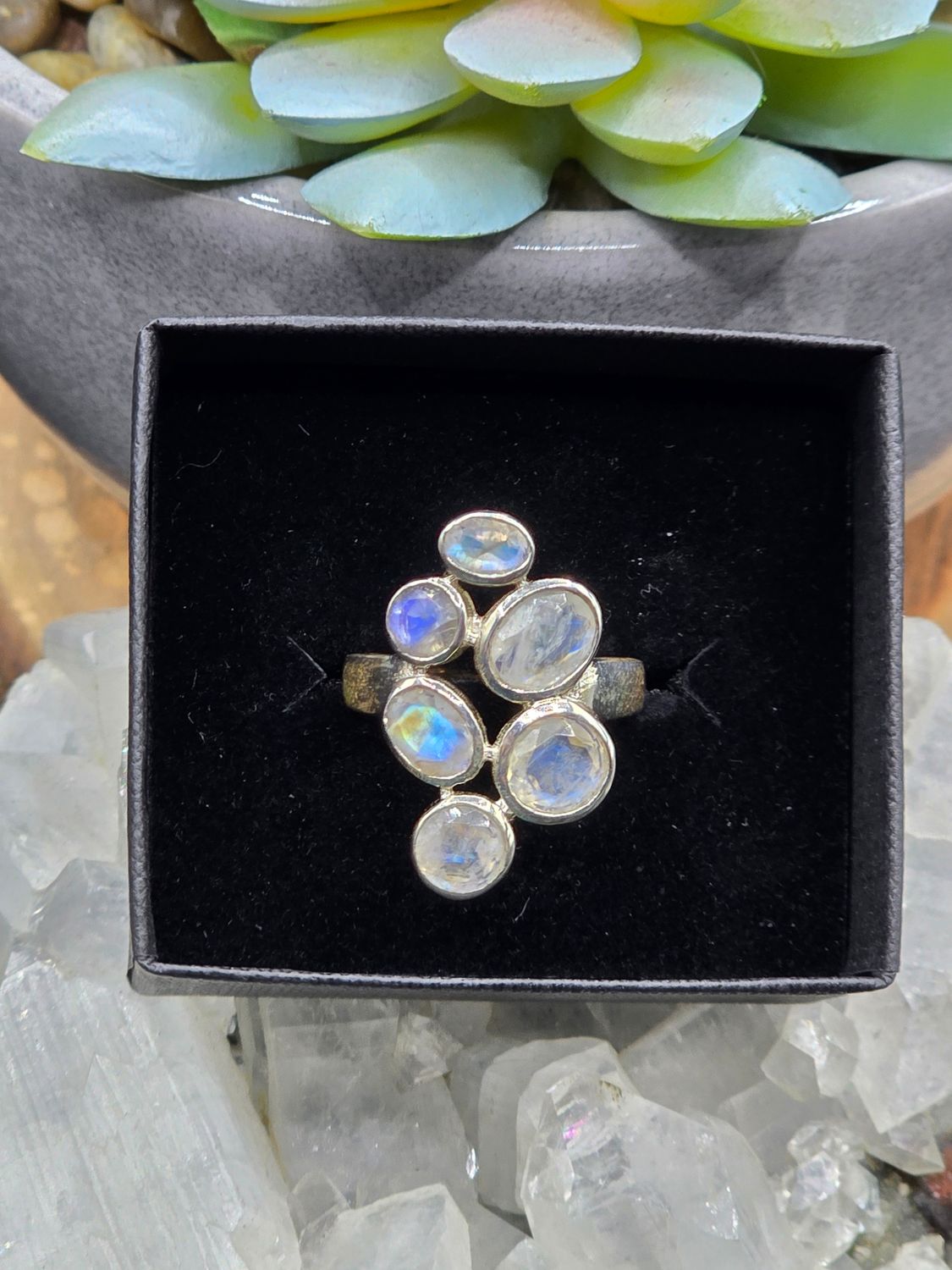 Faceted Rainbow Moonstone Ring Faceted Rainbow Moonstone Ring