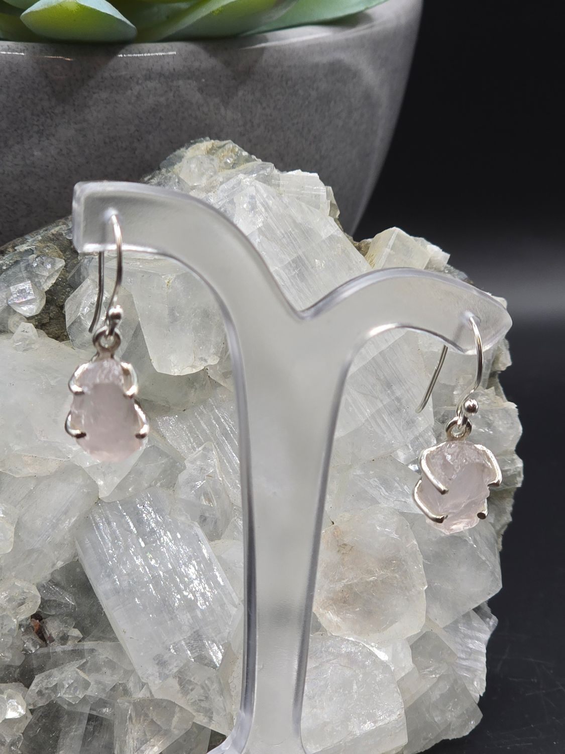 Raw Rose Quartz Claw Earring