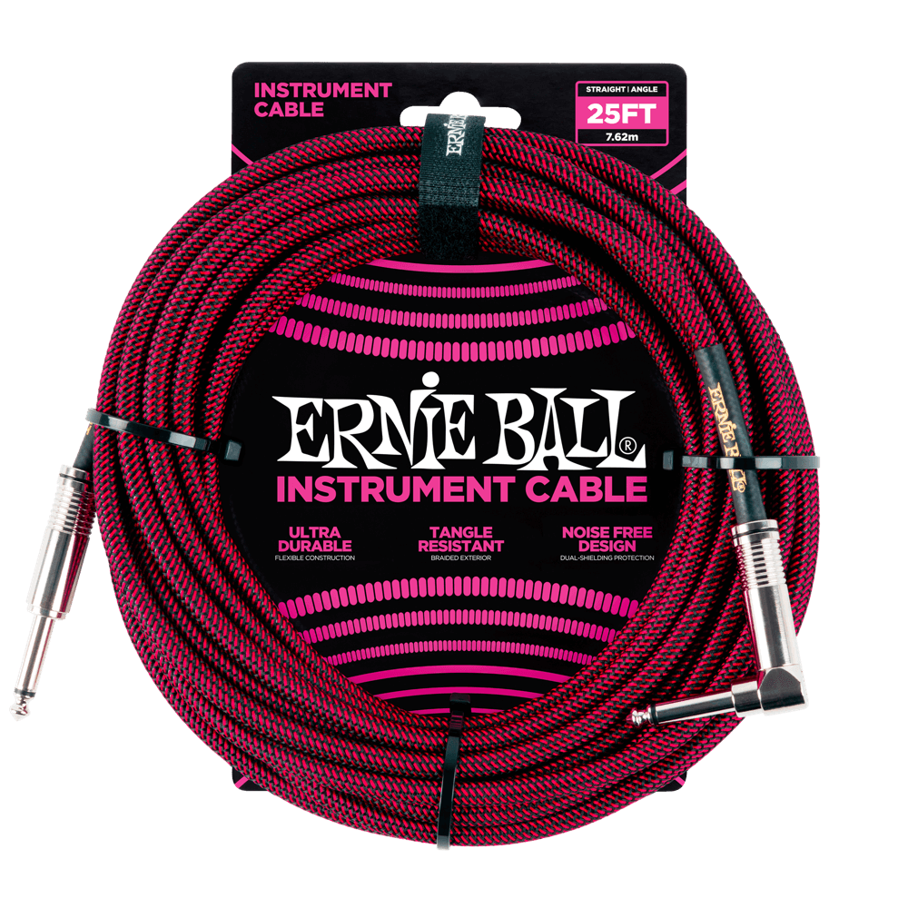 Ernie Ball Braided Instrument Cable Straight/Angle 25ft - Black/Red