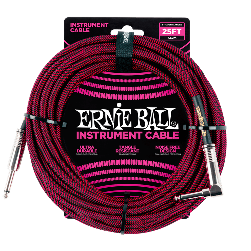 Ernie Ball Braided Instrument Cable Straight/Angle 25ft - Black/Red