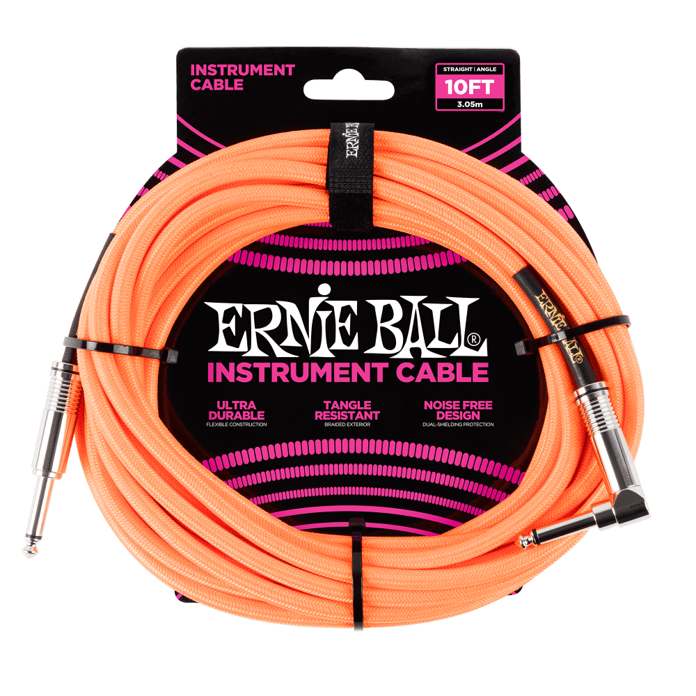 Ernie Ball Braided Instrument Cable Straight/Angle 10ft - Neon Orange
