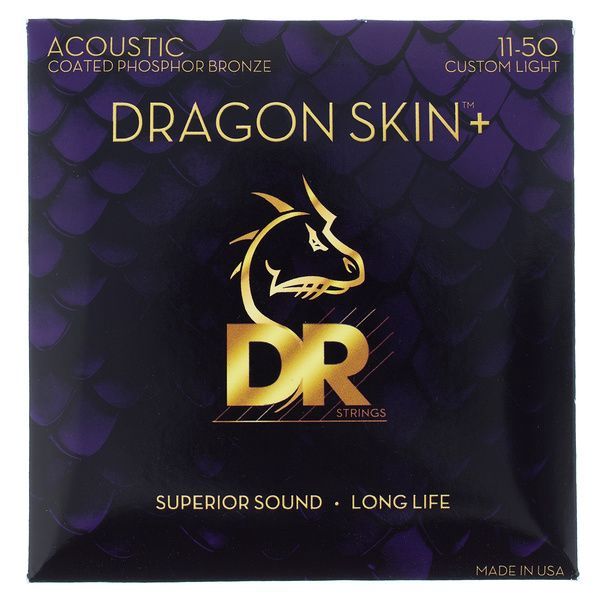 DR DRAGON SKIN+ Accurate Core Coated Phosphor Bronze Acoustic Guitar String Set - 11-50 Custom Light