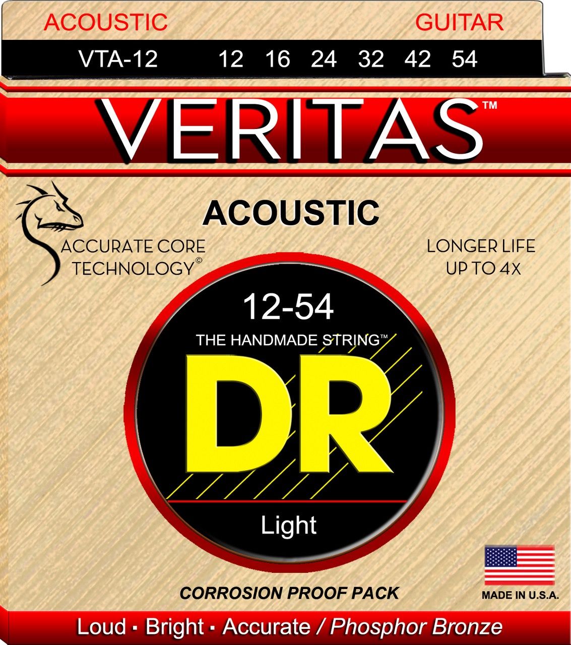 DR Veritas Accurate Core Coated Acoustic Guitar String Set - 12-54 Light