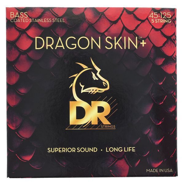 DR Dragon Skin+ Stainless Steel Electric Bass Strings Long Scale Set - 5-String 45-125