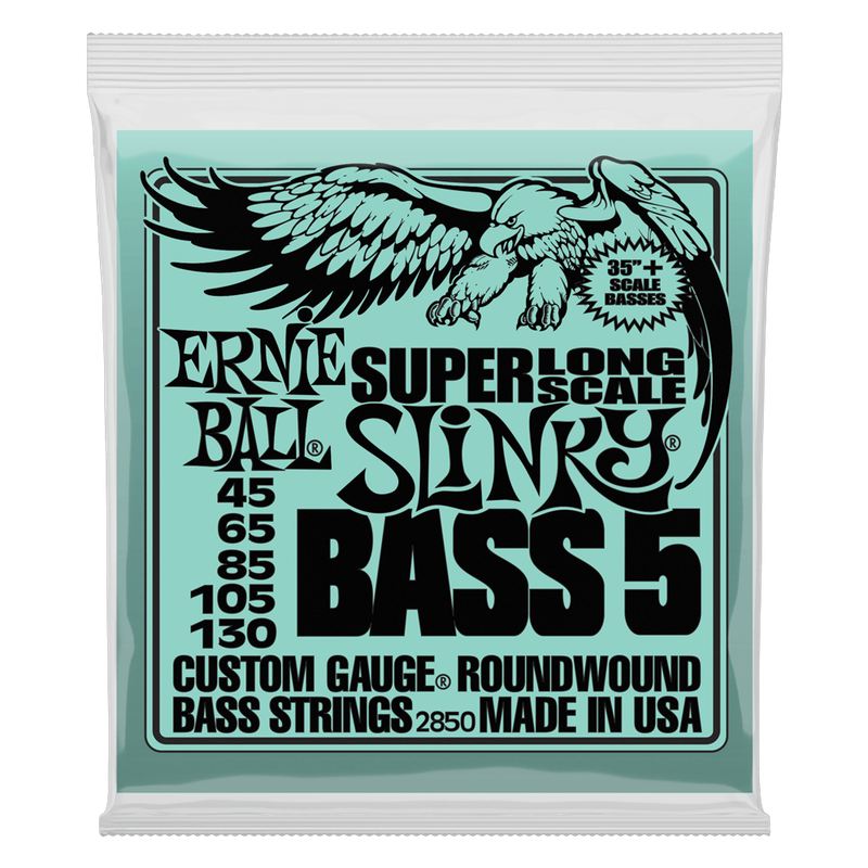Ernie Ball Slinky Nickel Wound Super Long Scale 5-String Electric Bass Strings 45-130 Gauge