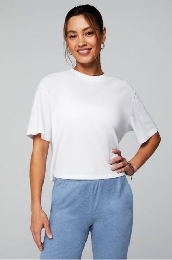 100% COTTON BOXY TEE, Colour: CLASSIC WHITE, Size: XS