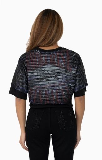 RHINESTONE MESH LAYERED CROP TEE
