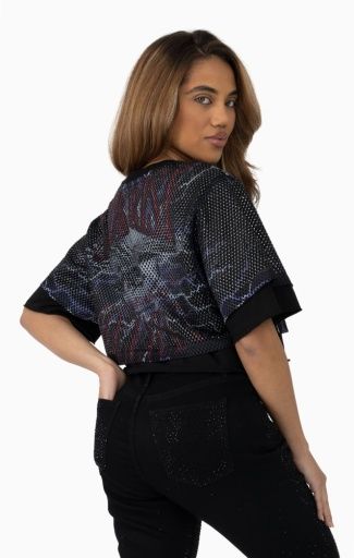 RHINESTONE MESH LAYERED CROP TEE