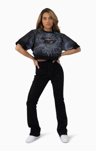 RHINESTONE MESH LAYERED CROP TEE