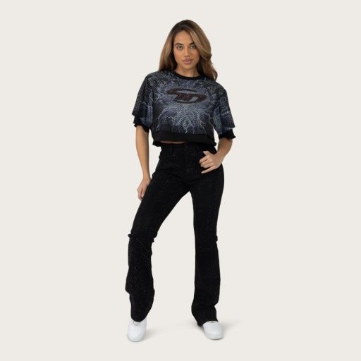 RHINESTONE MESH LAYERED CROP TEE