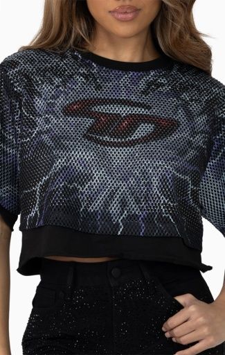 RHINESTONE MESH LAYERED CROP TEE