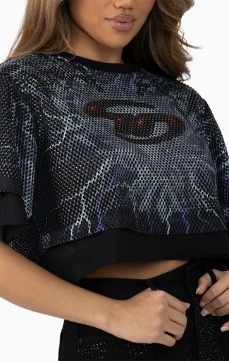 RHINESTONE MESH LAYERED CROP TEE