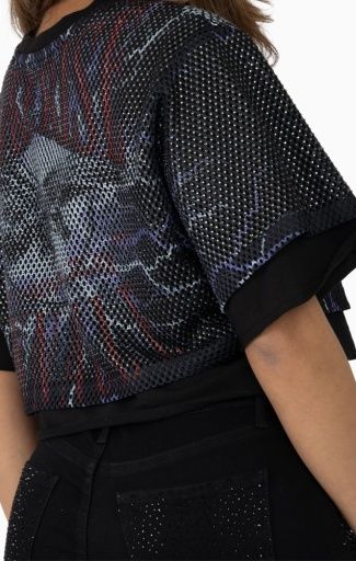 RHINESTONE MESH LAYERED CROP TEE