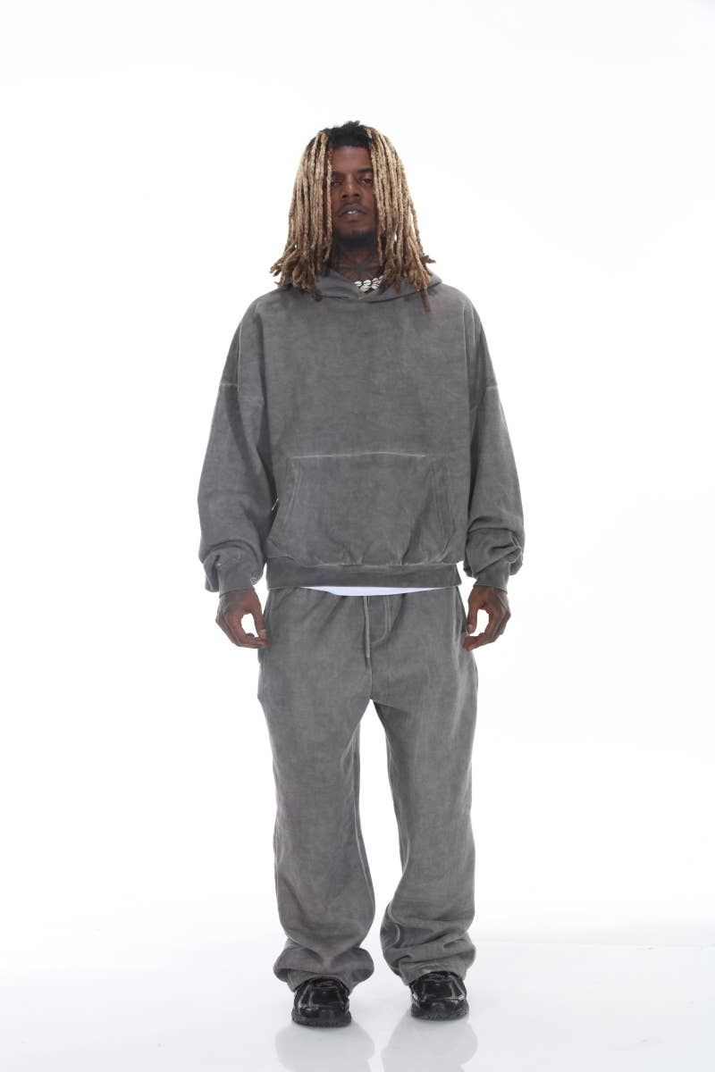 Dark Gray Relaxed Fit Vintage Wash Sweatsuit 