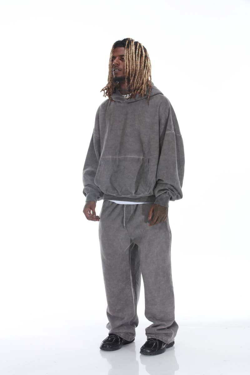 Dark Gray Relaxed Fit Vintage Wash Sweatsuit 