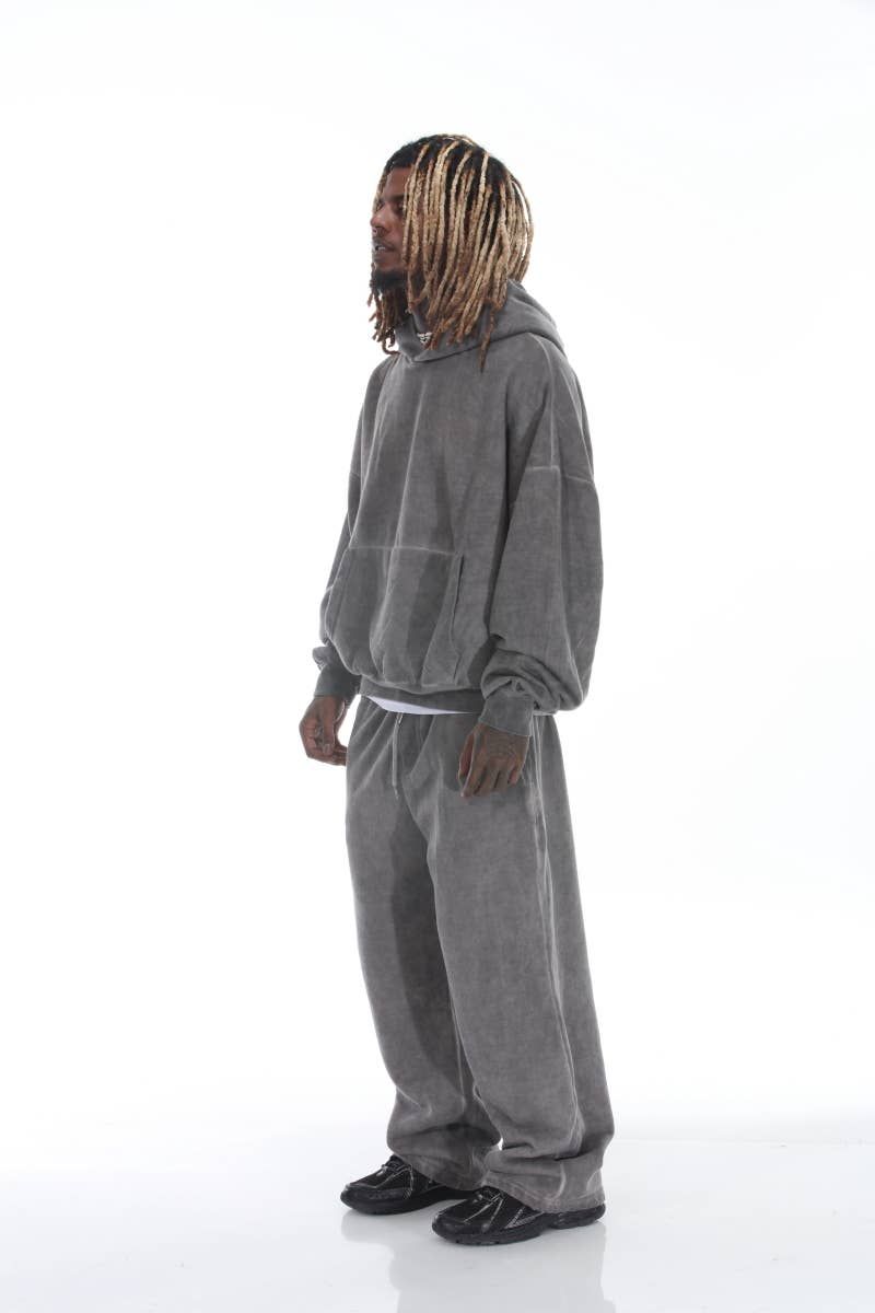 Dark Gray Relaxed Fit Vintage Wash Sweatsuit 
