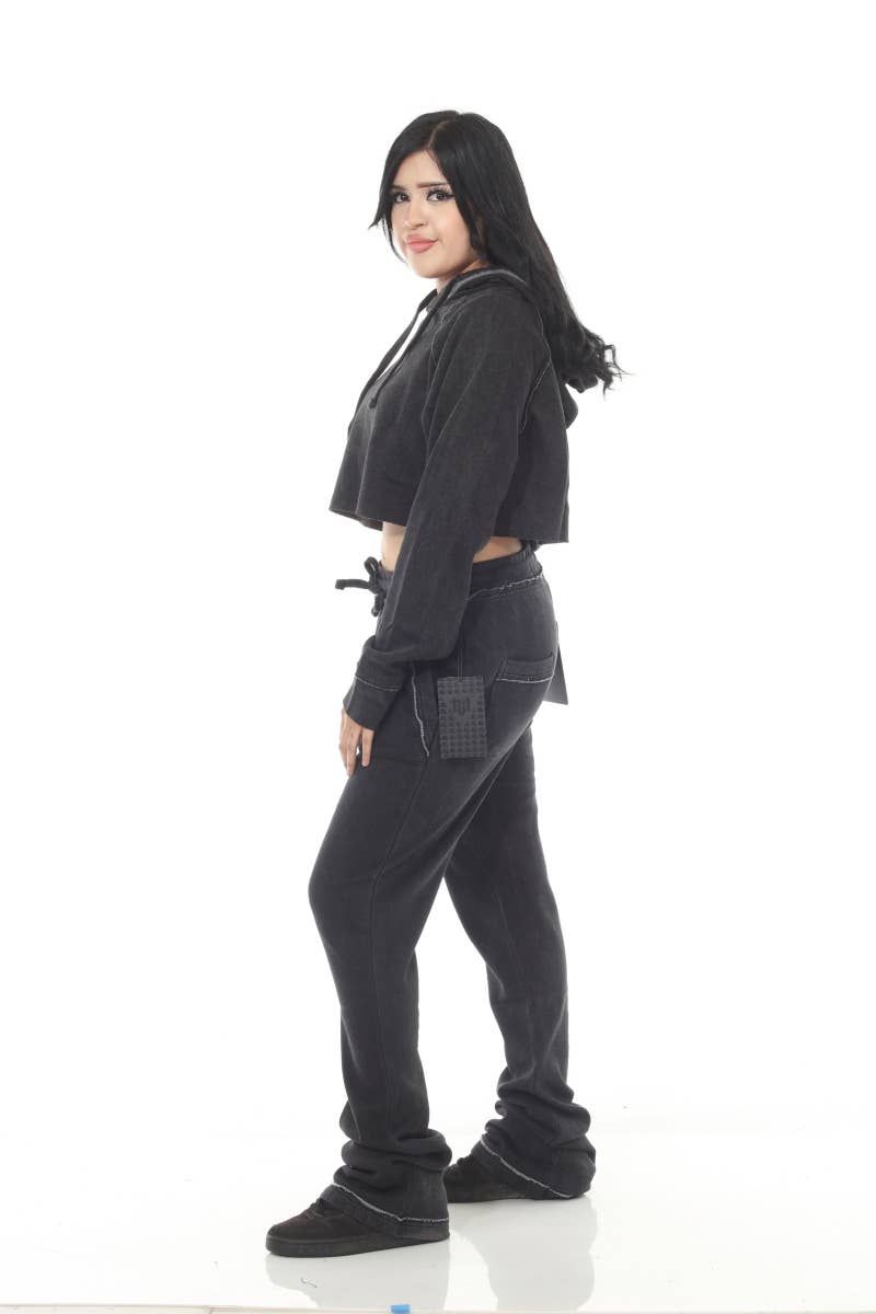 Cropped Black Garment Dyed Flared Sweatsuit