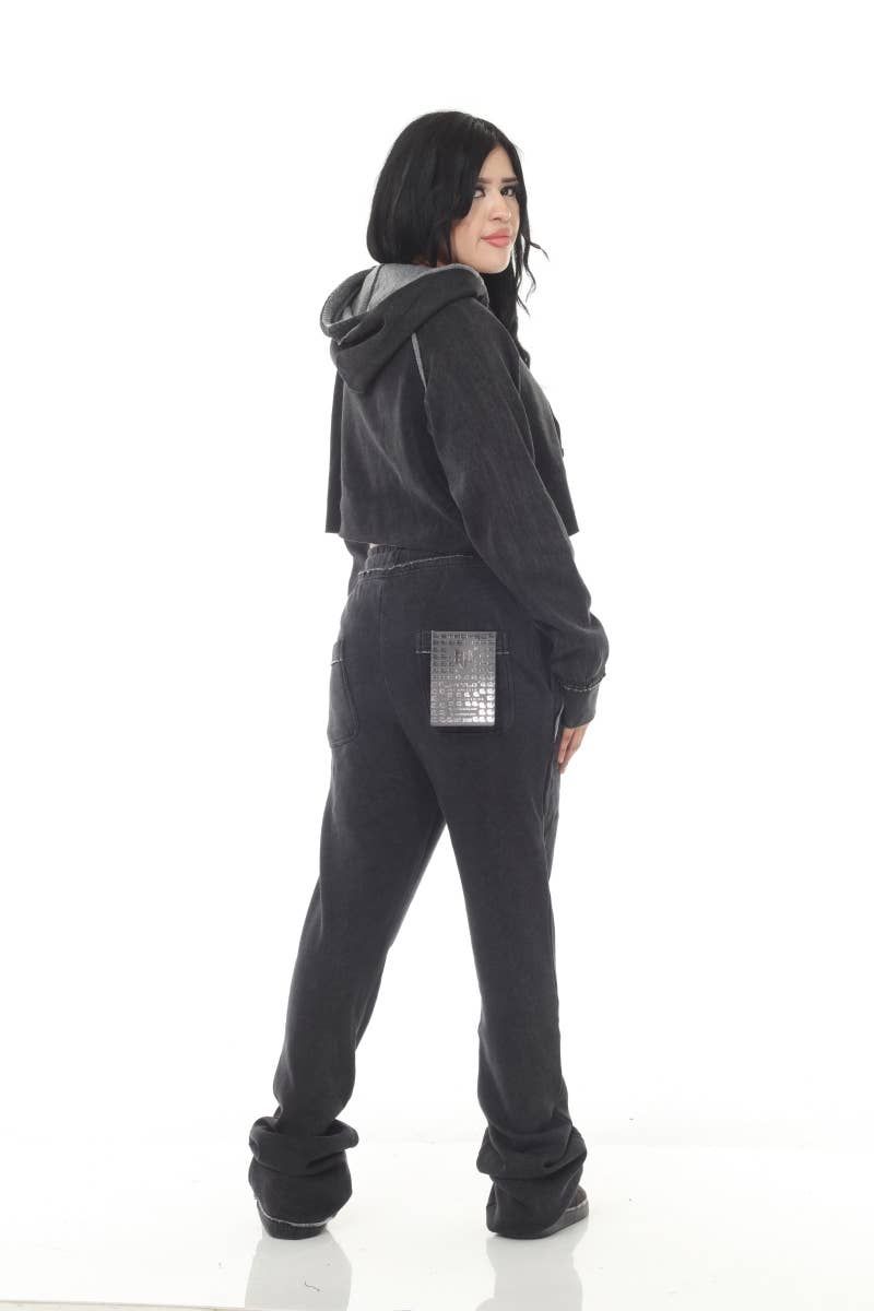 Cropped Black Garment Dyed Flared Sweatsuit