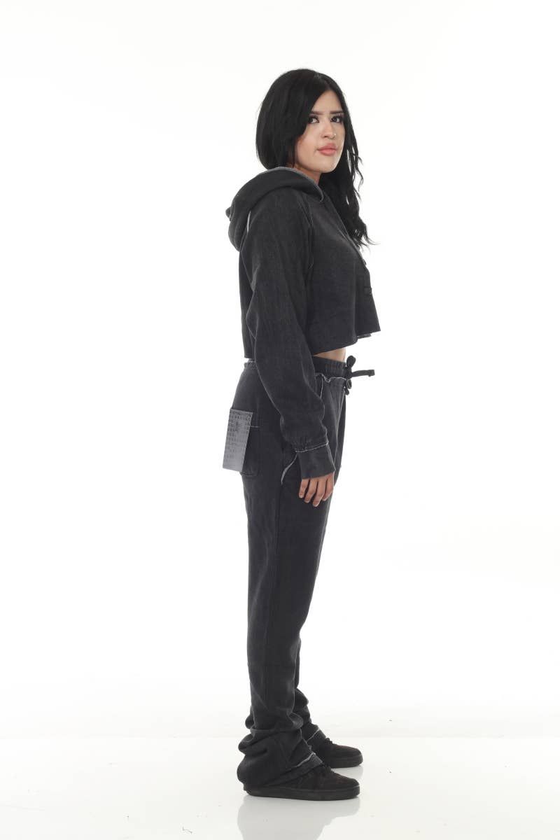 Cropped Black Garment Dyed Flared Sweatsuit