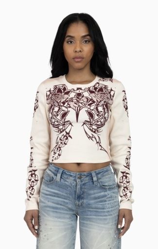 EMBELLISHED RIBBED LONG SLEEVE, Clothing Size: S, Colour: SUGAR