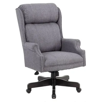 Boss Traditional High-Back Chair, Gray Linen w/ Black Base