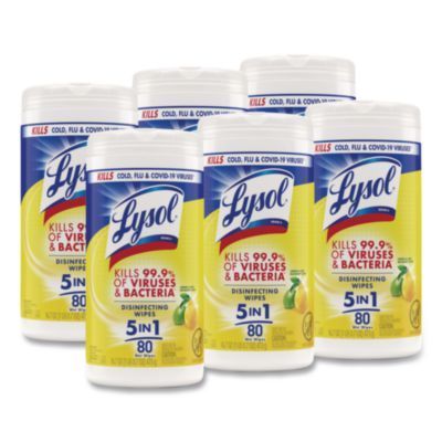 LYSOL® Brand Disinfecting Wipes, 1 Ply, 7 x 7.25, Lemon and Lime Blossom, White, 80 Wipes/Canister, 6 Canisters/Carton