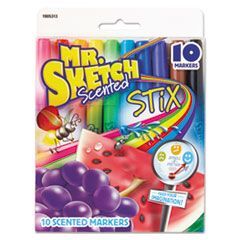 Mr. Sketch Scented Stix Watercolor Marker Set, Fine Bullet Tip, Assorted Colors, 10/Set