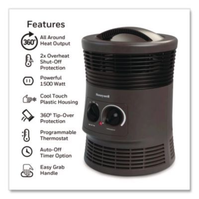 Honeywell 360 Surround Fan Forced Heater, 1,500 W, 9 x 9 x 12, Gray