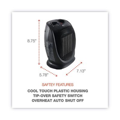 Alera® Ceramic Heater, 1,500 W, 7.12 x 5.87 x 8.75, Black