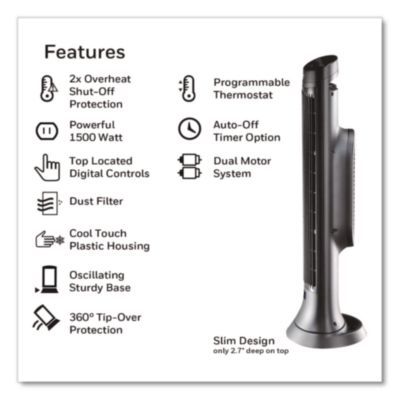 Honeywell Digital Tower Heater, 1,500 W, 10.12 x 8 x 23.25, Black