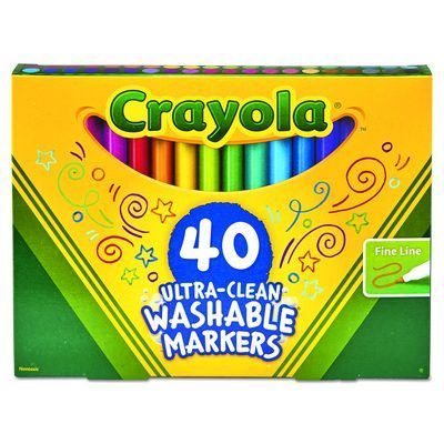 Crayola Ultra-Clean Washable Markers, Fine Bullet Tip, Assorted Colors, 40/Set