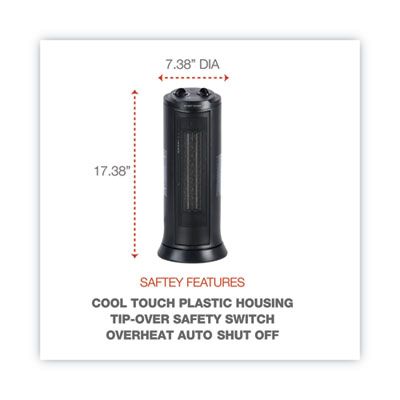Alera® Mini Tower Ceramic Heater, 1,500 W, 7.37 x 7.37 x 17.37, Black