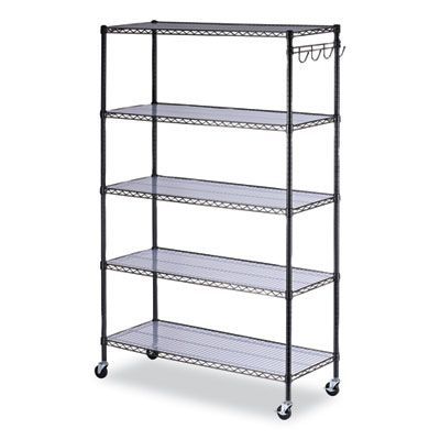 Alera® 5-Shelf Wire Shelving Kit with Casters and Shelf Liners, 48w x 18d x 72h, Black Anthracite