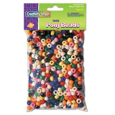 Creativity Street® Pony Beads, Plastic, 0.24" x 0.35", Assorted Primary Colors, 1,000/Pack