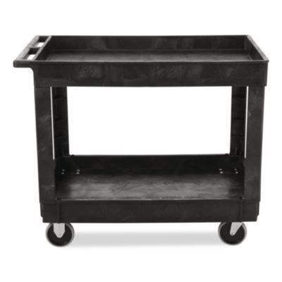 Rubbermaid® Commercial Heavy-Duty Flat-Handle Maintenance/Utility Cart, Plastic, 2 Shelves, 500 lb Capacity, 24 Rubbermaid® Commercial Heavy-Duty Flat-Handle Maintenance/Utility Cart, Plastic, 2 Shelves, 500 lb Capacity, 24" x 40" x 31.25", Black