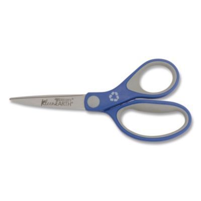Westcott® KleenEarth Soft Handle Scissors, 7" Long, 2.25" Cut Length, Straight Blue/Gray Handle