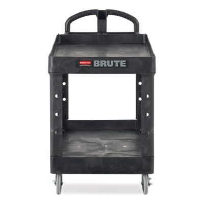 Rubbermaid® Commercial BRUTE Heavy-Duty Utility Cart with Lipped Shelves, Plastic, 2 Shelves, 500 lb Capacity, 25.9" x 45.2" x 32.2", Black