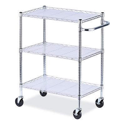 Alera® Three-Shelf Wire Cart with Liners, Metal, 3 Shelves, 600 lb Capacity, 34.21" x 18" x 40", Silver