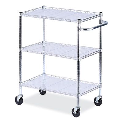 Alera® Three-Shelf Wire Cart with Liners, Metal, 3 Shelves, 600 lb Capacity, 34.21" x 18" x 40", Silver