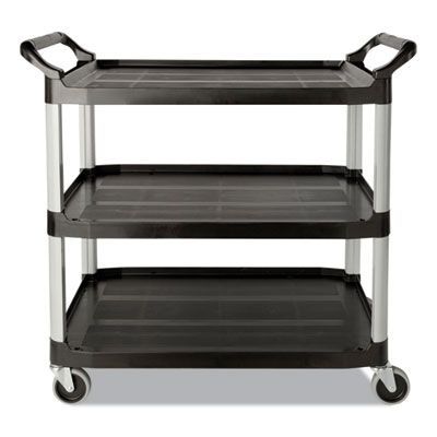 Rubbermaid® Commercial Three-Shelf Service Cart, Plastic, 3 Shelves, 200 lb Capacity, 18.63 Rubbermaid® Commercial Three-Shelf Service Cart, Plastic, 3 Shelves, 200 lb Capacity, 18.63" x 33.63" x 37.75", Black