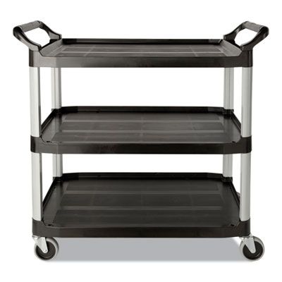 Rubbermaid® Commercial Three-Shelf Service Cart, Plastic, 3 Shelves, 200 lb Capacity, 18.63" x 33.63" x 37.75", Black